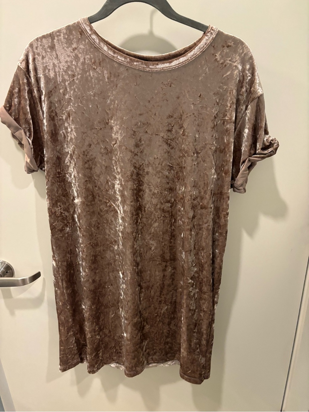 Windsor Crushed Velvet Short Sleeve T-shirt dress- Taupe Brown